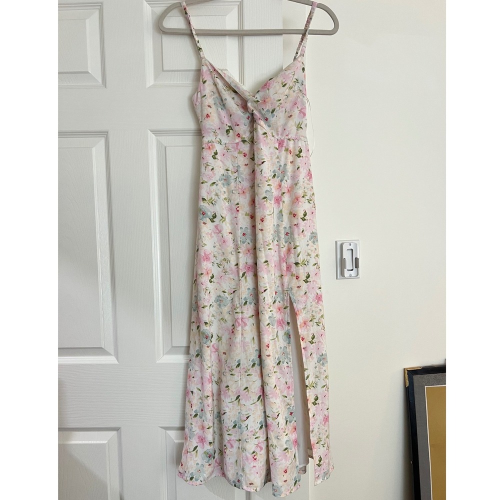 Abercrombie & Fitch Floral Twist Front Maxi Dress Pastel Pink Blue Slit Smocked